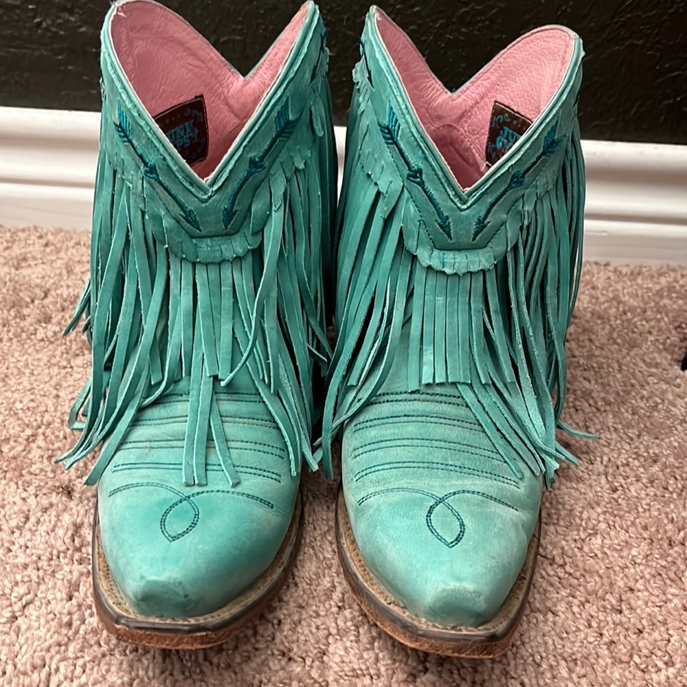 Turquoise fringe booties - Lane Brand by JunkGypsy